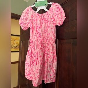 EUC Lilly Pulitzer L 8-10 Girls Wyndmoor dress Conch Shell Pink Flamingle Garden